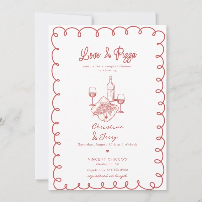 Love & Pizza | Whimsical  Couples Shower Invitation (Front)