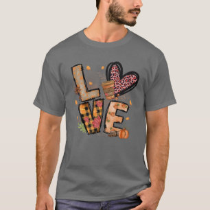 Love Plaid Leopard Heard Coffee Latte Fall Pumpkin T-Shirt