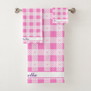 Love Plaid Modern Pink Collection Bath Towel Set