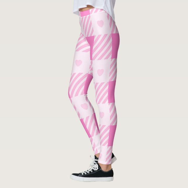 Love Plaid Modern Pink Collection Leggings (Left)
