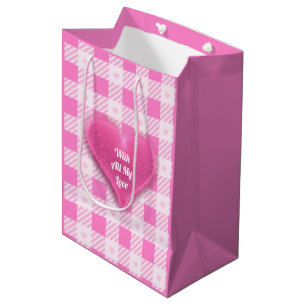 Love Plaid Modern Pink Collection Medium Gift Bag