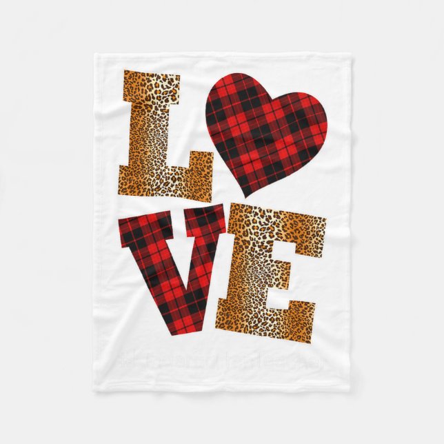 Love Plaid Red Leopard Kindergarten Teacher Valent Fleece Blanket (Front)