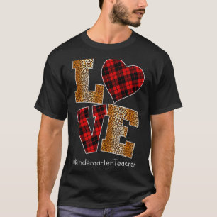 Love Plaid Red Leopard Kindergarten Teacher Valent T-Shirt