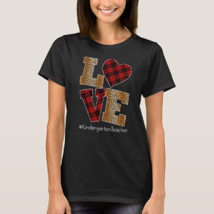 LOVE Plaid Red Leopard Kindergarten Teacher Valent T-Shirt