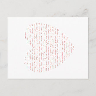 Love Poem in Shape of Heart Postcard