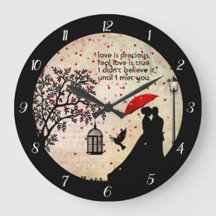 Love poetry black white vintage elegant hearts   large clock