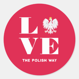 Love Poland Polish Polska White Eagle Custom Text Classic Round Sticker