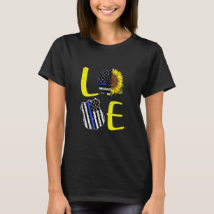 Love Police Blue Line Sunflower Art T-Shirt
