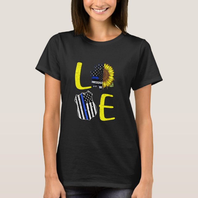 Love Police Blue Line Sunflower Art T-Shirt (Front)