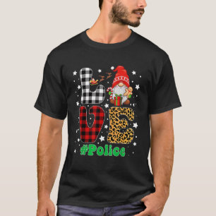 Love Police Gnome Christmas Leopard Plaid Xmas Paj T-Shirt