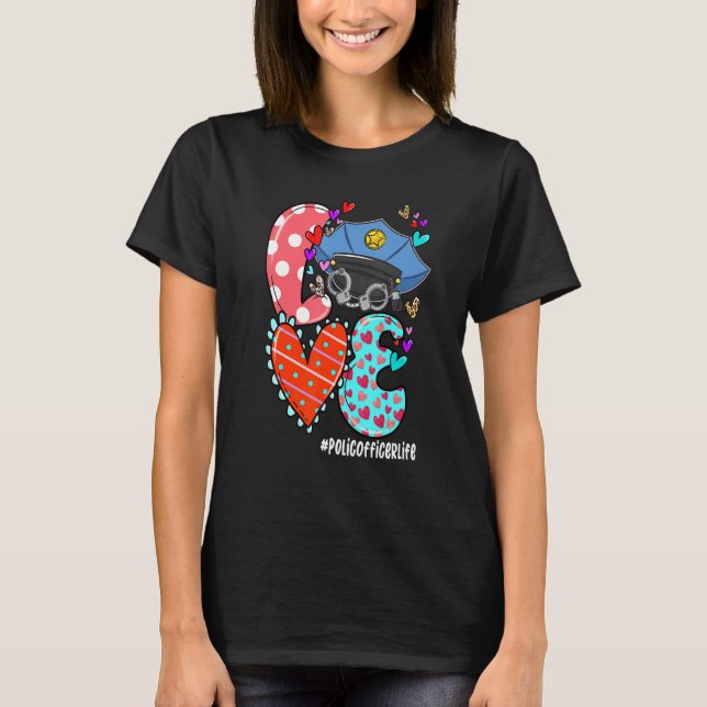 LOVE Police Officer Life Leopard Heart Valentine's T-Shirt (Front)