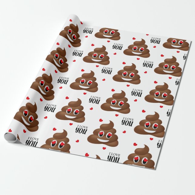 Love poop emoji Valentine's day wrapping paper (Unrolled)