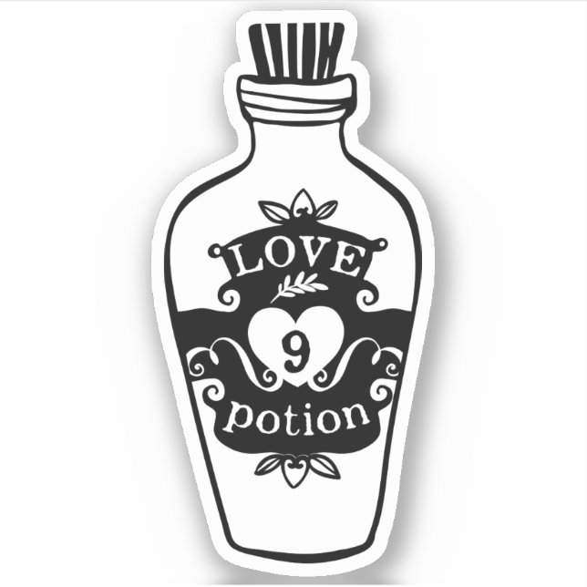 Love potion #9 bottle vintage black and white (Front)