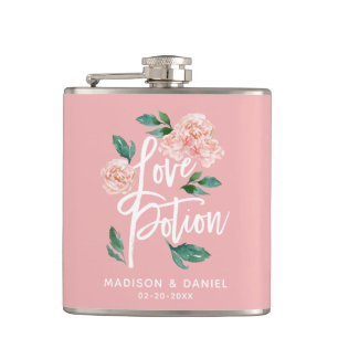 Love Potion Blush Pink Floral Personalised Hip Flask