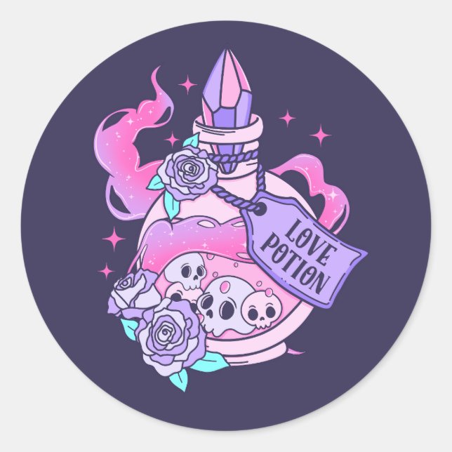 Love Potion Cute Pink Halloween Potion Bottle Classic Round Sticker (Front)