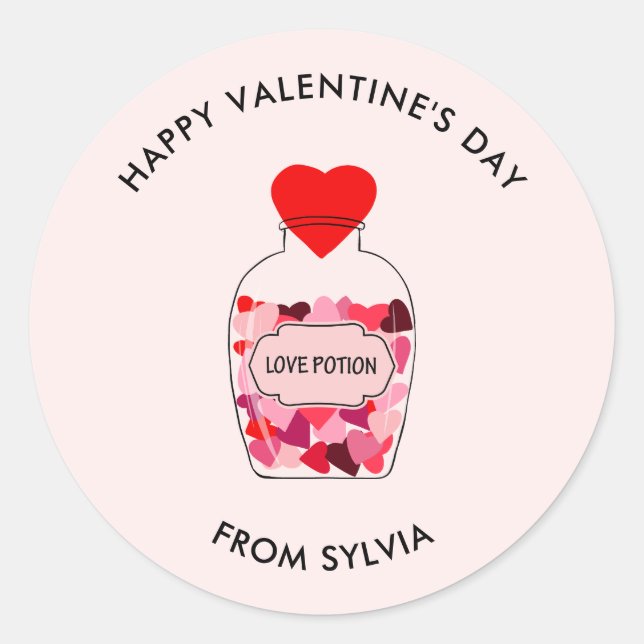 Love Potion Happy Valentine's Day Personalised Classic Round Sticker (Front)