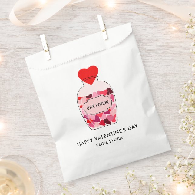 Love Potion Happy Valentine's Day Personalised Favour Bags (Clipped)