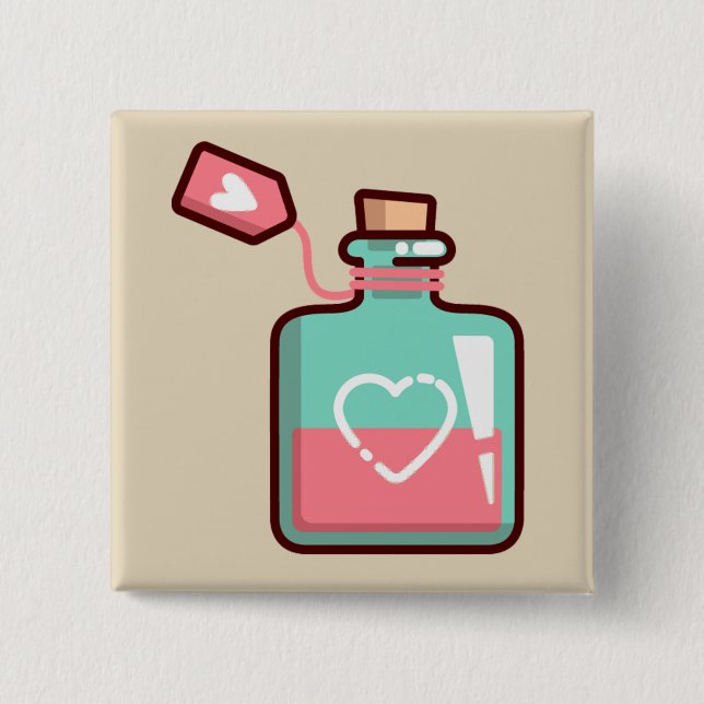 Love Potion Hearts Bottle 15 Cm Square Badge (Front)