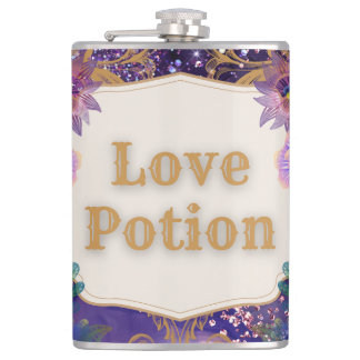 Love potion purple pattern art by Renee Lavoie Hip Flask