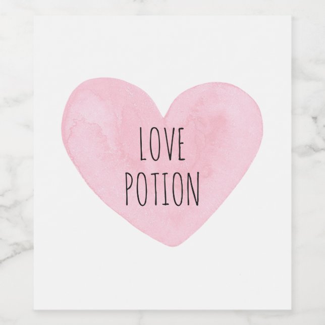 Love potion. Watercolor pink heart. Valentines day Wine Label (Single Label)