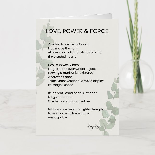 Love, Power, Force Poem Poetry  Foil Greeting Card (Front)