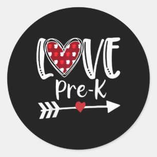 Love Pre-k Red Plaid Heart Valentines Day Teacher Classic Round Sticker