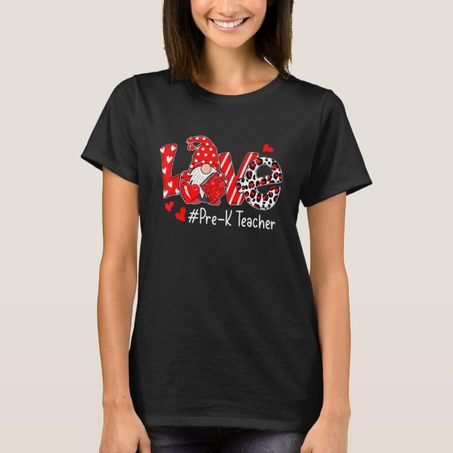 Love Pre K Teacher Heart Leopard Teacher Valentine T-Shirt (Front)