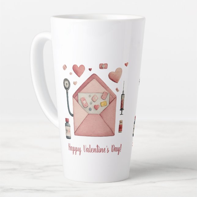 Love Prescription Valentine Design Postcard Latte Mug (Left Angle)
