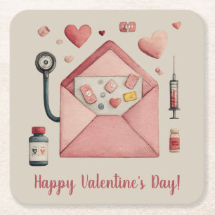 Love Prescription Valentine Design Postcard Square Paper Coaster