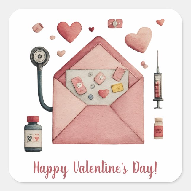Love Prescription Valentine Design Postcard Square Sticker (Front)