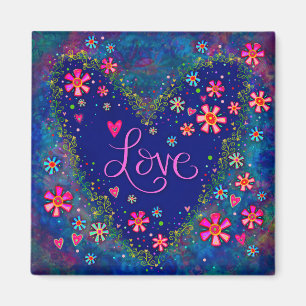 Love Pretty Floral Blue Heart Modern Inspirivity Magnet