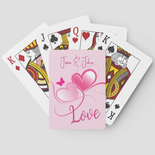 Love Pretty Pink Hearts With Butterfly  Playing Cards (Back)