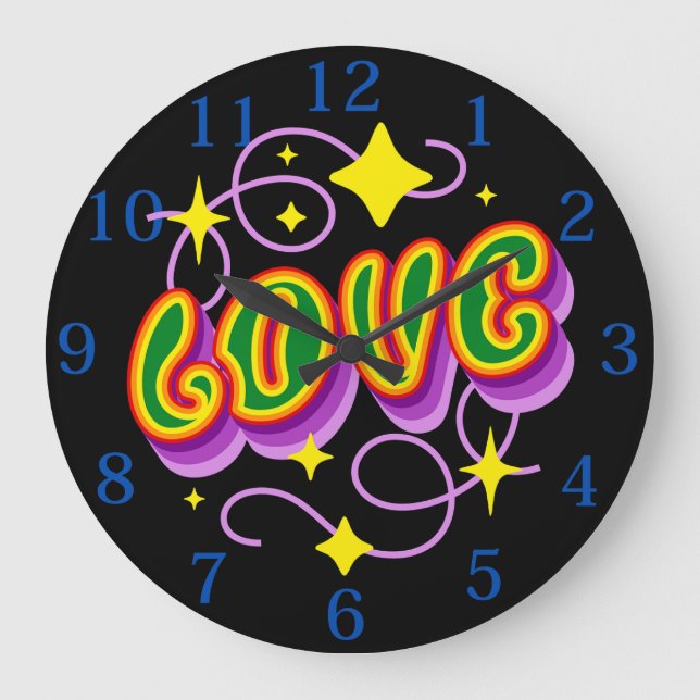 LOVE. Pride & Diversity Hippy, BoHo Large Clock (Front)