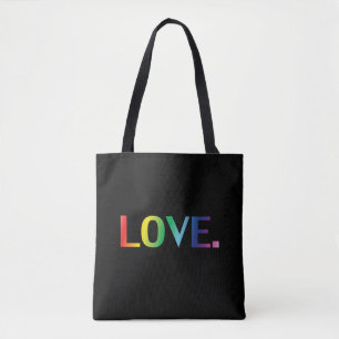 Love, pride lgbt lgbtq gay queer rainbow black tote bag