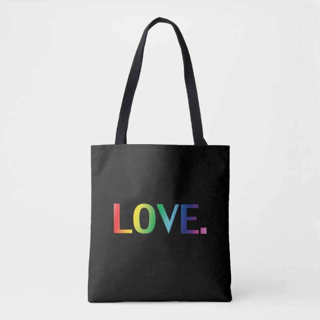 Love, pride lgbt lgbtq gay queer rainbow black tote bag (Front)