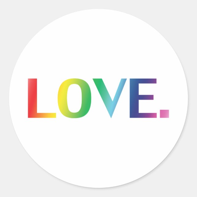Love, pride lgbt lgbtq rainbow colours white classic round sticker (Front)