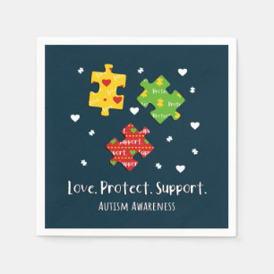 Love Protect Support Autism Awareness Puzzles Napkin