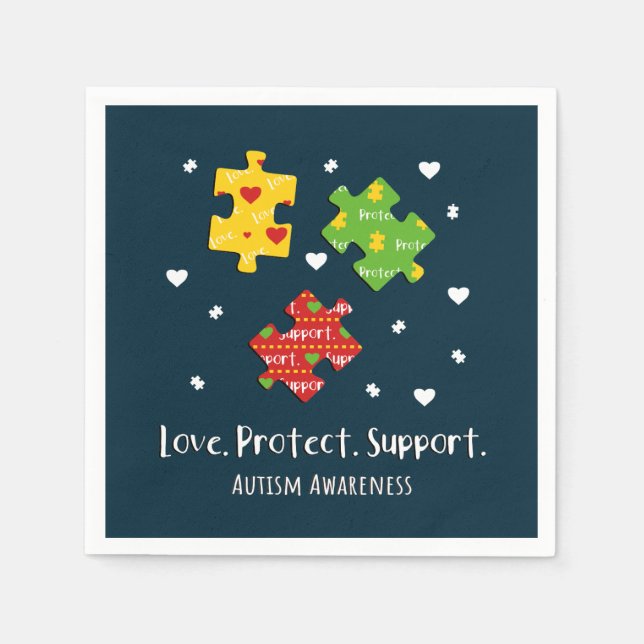 Love Protect Support Autism Awareness Puzzles Napkin (Front)