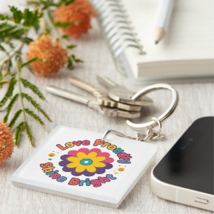 Love Proudly Shine Bright – Colorful Flower Pride Key Ring