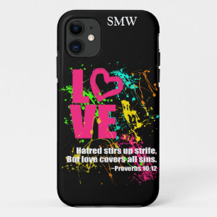 Love Proverbs Bible Verse Neon Paint Splatter iPhone 11 Case