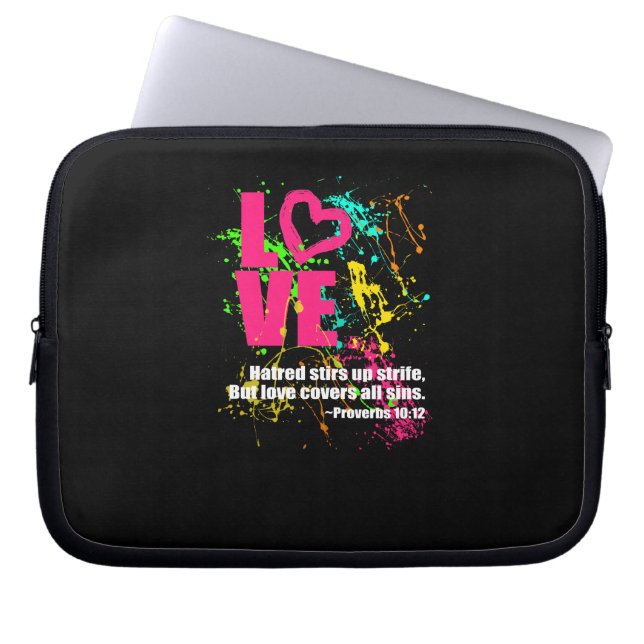 Love Proverbs Bible Verse Neon Paint Splatter Laptop Sleeve (Front)
