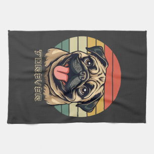 Love Pug Forever � Cute Pug Lover Design Tea Towel