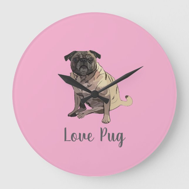 Love Pug Large Clock (Front)