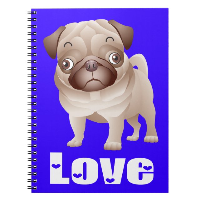 Love Pug Puppy Dog Blue Notebook / Journal (Front)