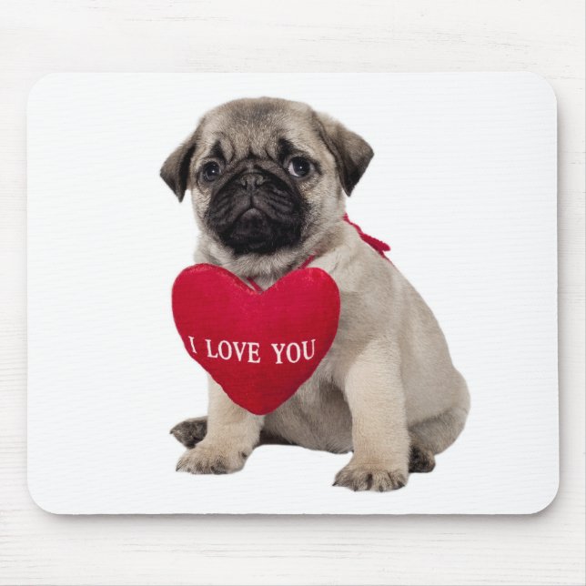 Love Pug Puppy Dog with Heart  Mousepad (Front)