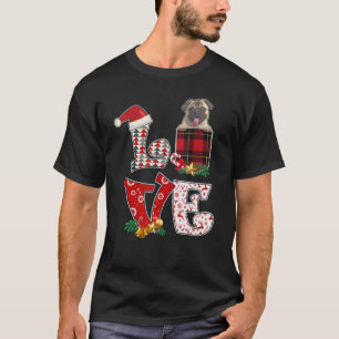 Love Pug Xmas Pocket Plaid Christmas T-Shirt