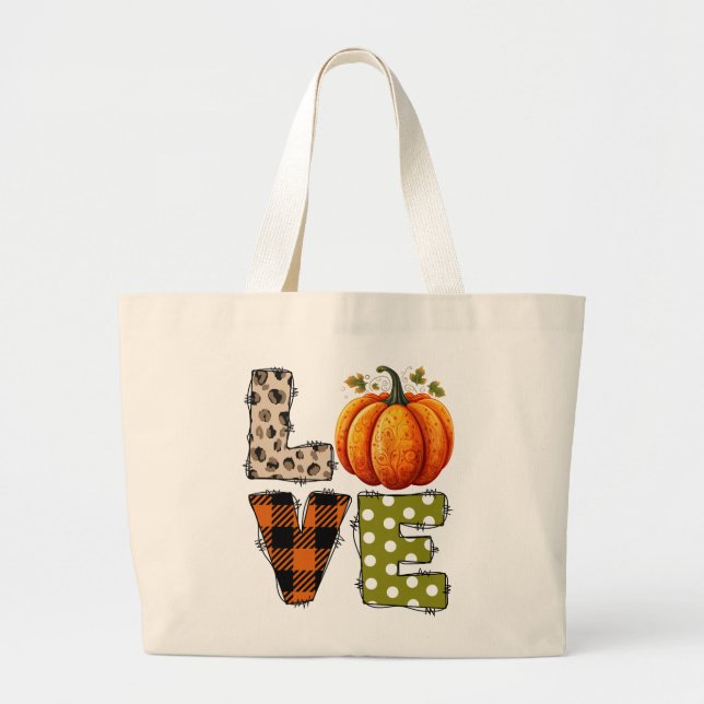 LOVE - Pumpkin and Fall Season Large Tote Bag (Front)