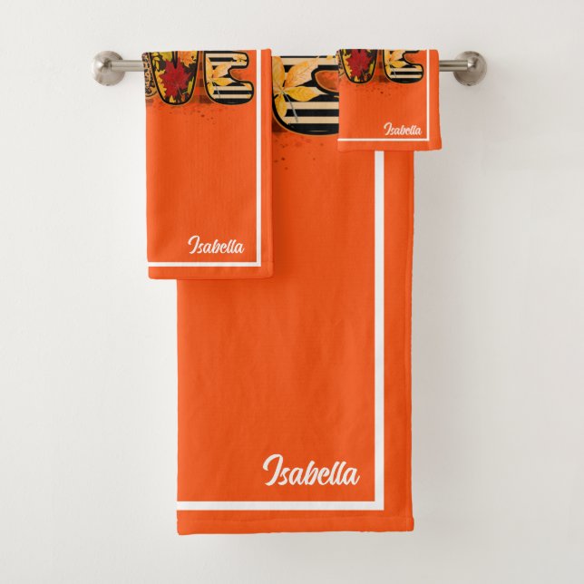 Love Pumpkin Autumn Customise Text and Colour Bath Towel Set (Insitu)