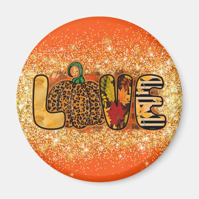 Love Pumpkin Autumn Customise Text and Colour Magnet (Front)