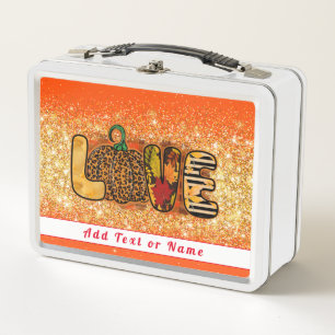 Love Pumpkin Autumn Customise Text and Colour Metal Lunch Box
